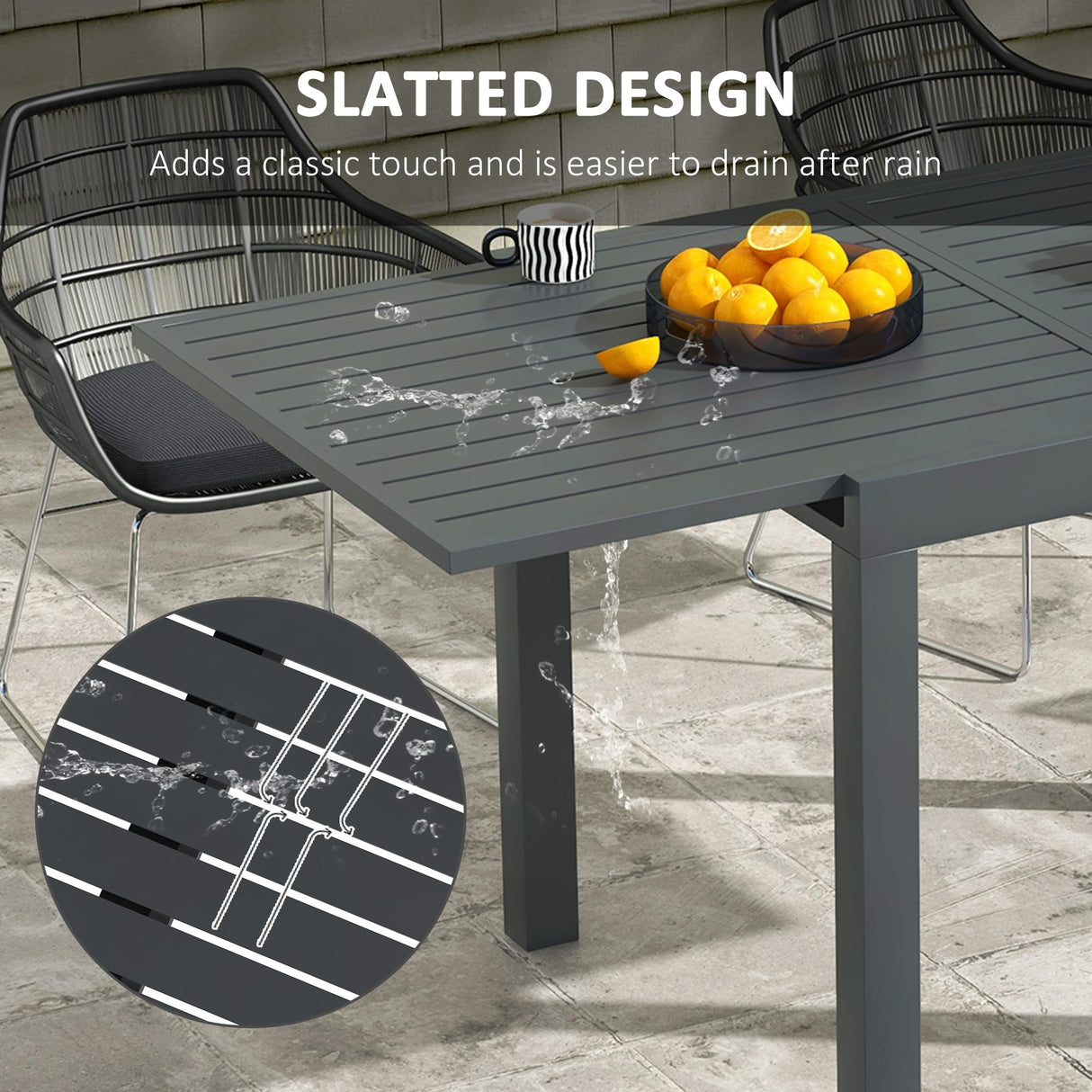 Outsunny Expandable Patio Dining Table for 4-6, 35.5" -70.75" Aluminum Extendable Outdoor Dining Table, Square/Rectangular Patio Table for Garden, Backyard, Poolside, Deck, Gray Outsunny