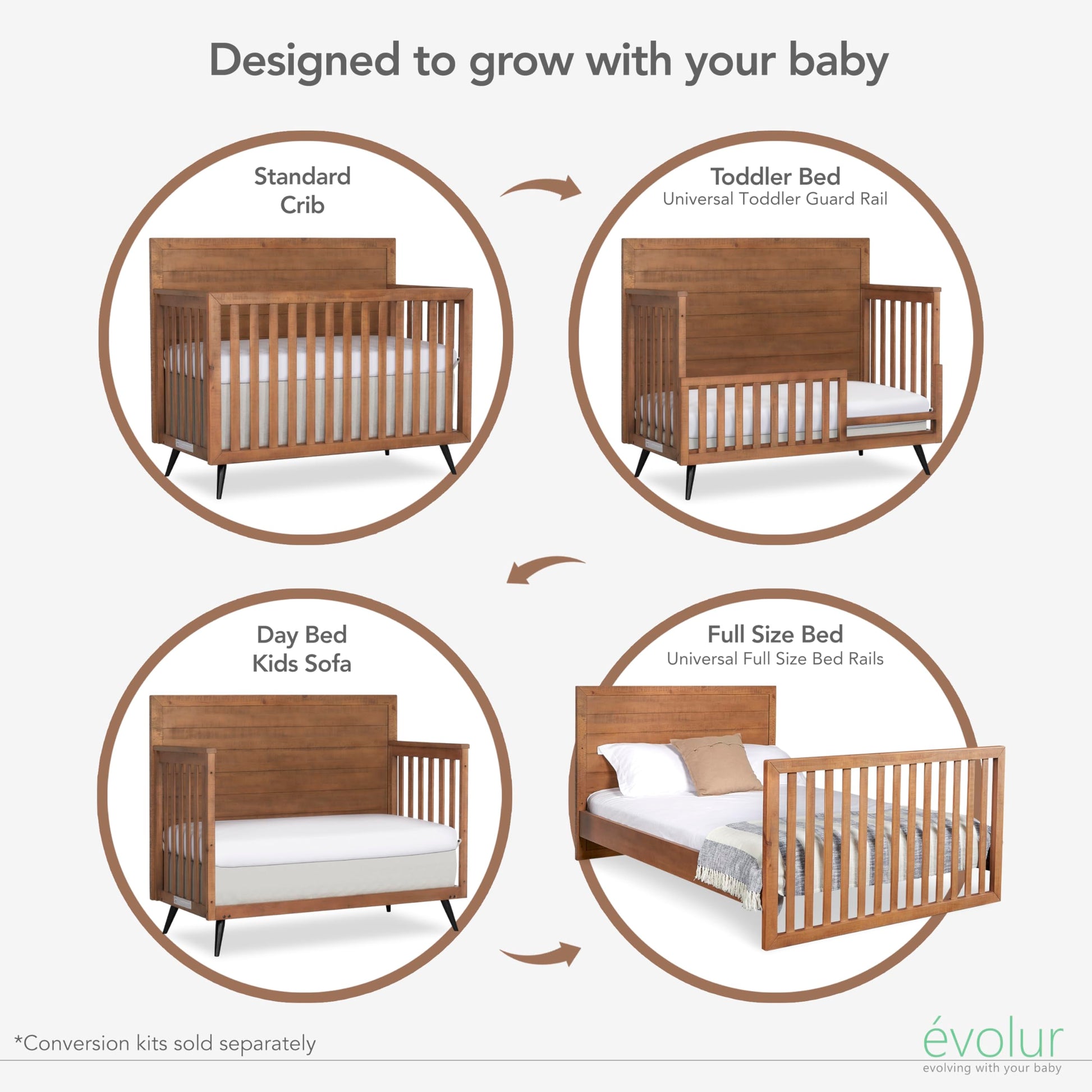 Evolur Stilnovo Mid Century 4-in-1 Convertible Crib - WoodArtSupply