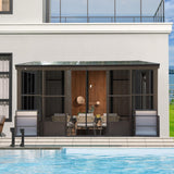 Domi 10x14FT Wall Mounted Sunroom Gazebo, Aluminum Enclosed Gazebo with 2 Lockable Sliding Doors,Sloping Polycarbonate Roof&Moveable PVC Screen, Outdoor Sun Room Lean to Gazebo for Deck Patio domi outdoor living