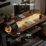 FEZIBO 48 x 24 Inch Height Adjustable Electric Standing Desk with Double Drawers&Keyboard Tray, Stand Up Desk with LED Strips&Stand,Rustic Brown FEZIBO
