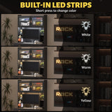 LVSOMT Home Office Desk with Hutch, Modern Computer Gaming Desk with LED Lights & Power Outlets, Black Study Table with Storage Shelves, Teen Writing Desk for Bedroom, 40'' W LVSOMT