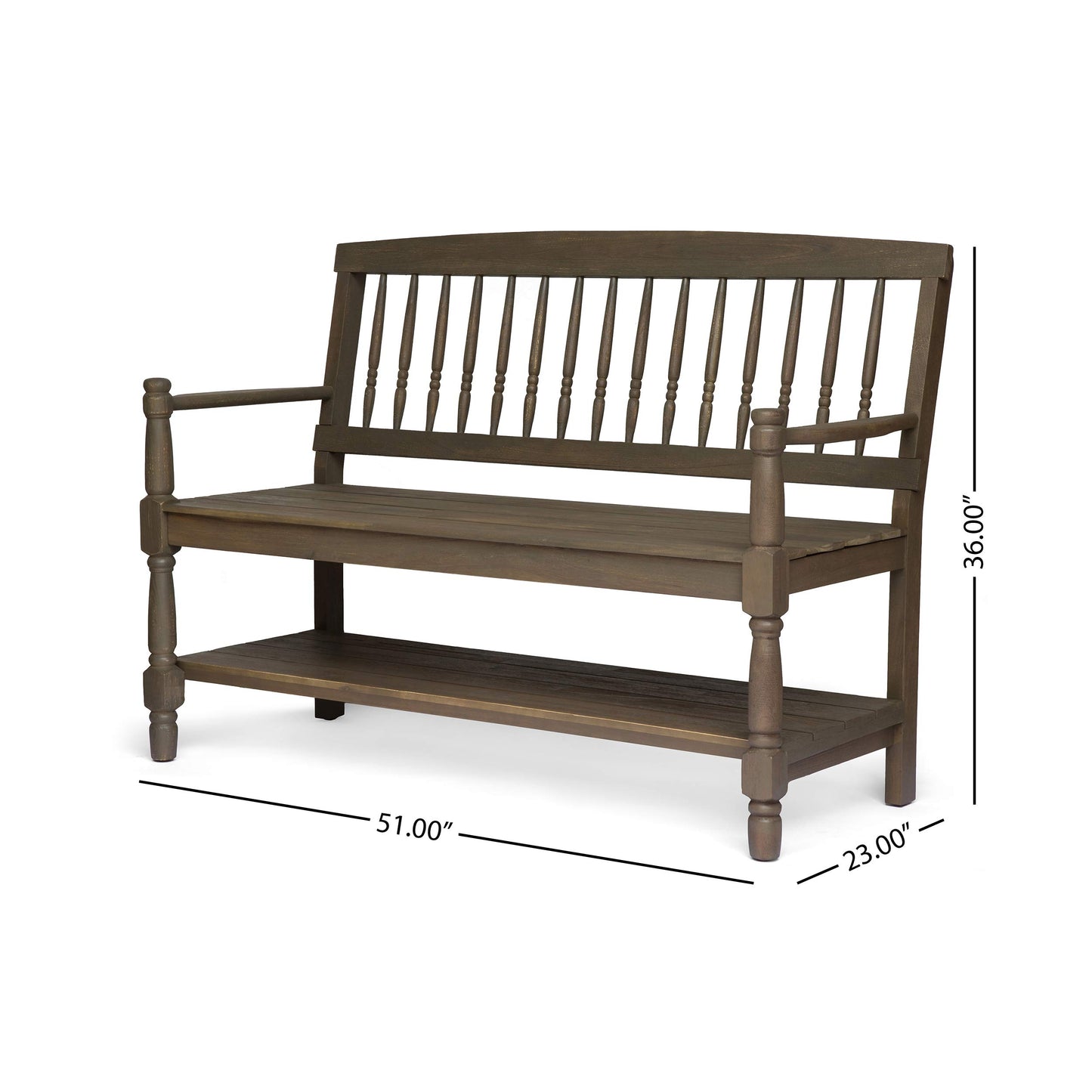 Christopher Knight Home Eddie Indoor Farmhouse Acacia Wood Bench with Shelf, Gray Finish - WoodArtSupply