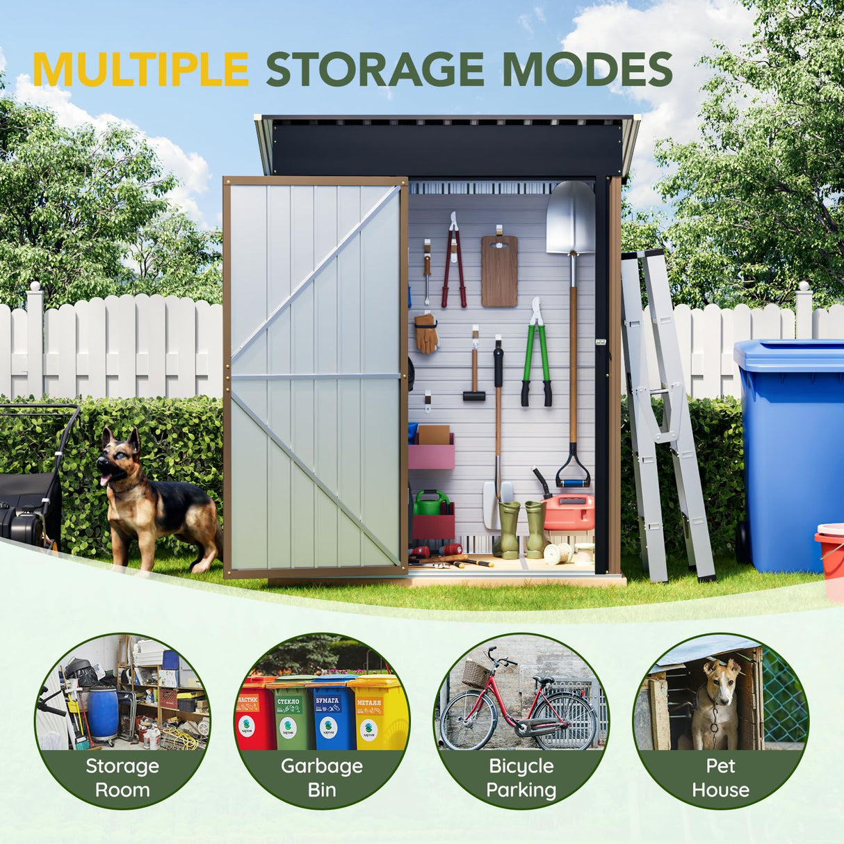 5x3FT Vertical Outdoor Steel Storage Shed, Lockable Doors, Compact Metal Tool Shed for Garden, Backyard, Patio, Utility, and Bike Storage,Brown BreezZ