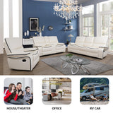 SIENWIEY Manual Recliner Sofa for Living Room,Faux Leather Double Reclining Couch for 3 Seats, Creamy White Leather Couch with Pull Down Coffee Table/Cup Holders(Sofa) SIENWIEY