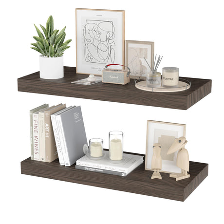 PopiShelves Floating Shelves for Wall- 17 Inch Natural Wood Shelves for Bathroom, Bedroom, Kitchen Decor, Farmhouse Decor Set of 2, Rustic Brown PopiShelves