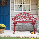 38.5in Outdoor Cast Aluminum Porch Benches,Weatherproof Patio Park Bench,Outside Leisure Bench,Outdoor Garden Park Bench,with Back and Armrests,for Lawn, Deck, Path, Backyard, Entryway (Red) Eikyutora