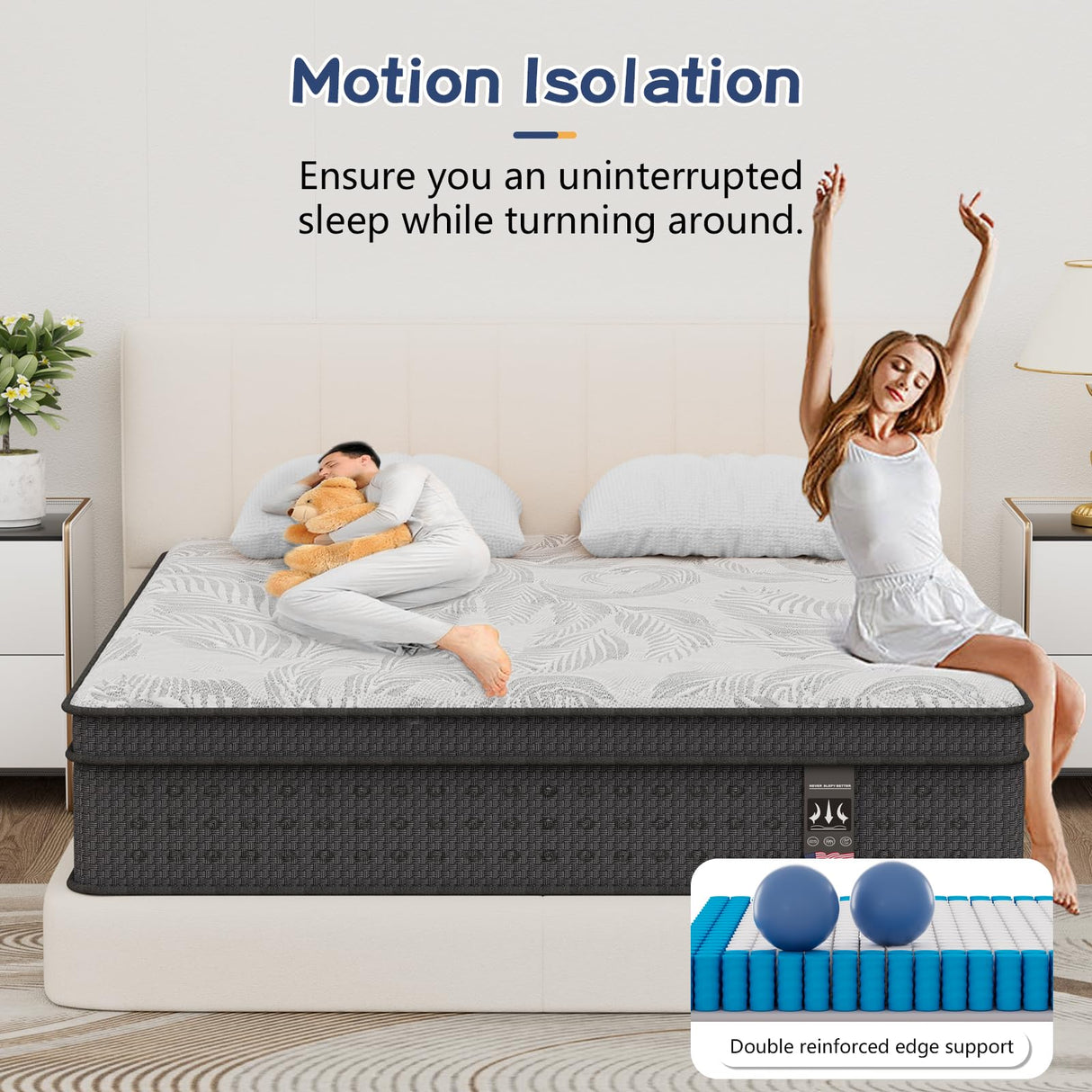 Yuewanshun Queen Mattress, 14 Inch Hybrid Queen Size Mattress in a Box with Gel Memory Foam, Medium Firm, Edge Support, Motion Isolation and CertiPUR-US, 60"*80"*14" Yuewanshun