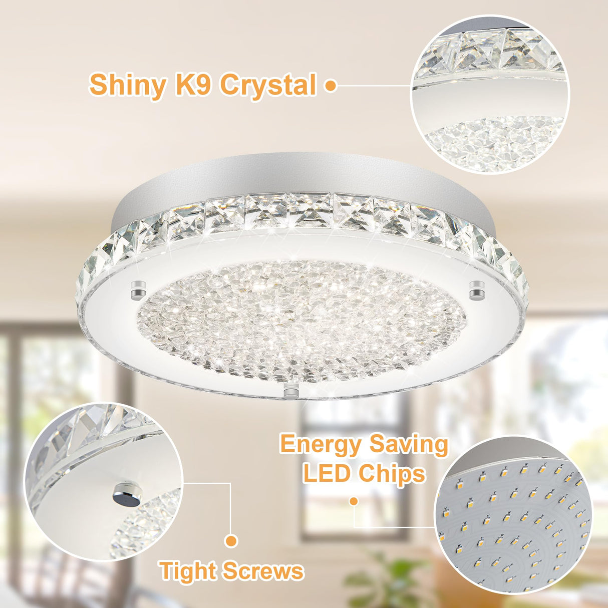 Ceiling Light, Crystal Ceiling Light Fixture Flush Mount Ceiling Light Crystal Light Fixture Ceiling Mount Modern Dimmable LED Ceiling Light for Bedroom Kitchen Bathroom Hallway Porch Office 11" DHK wot