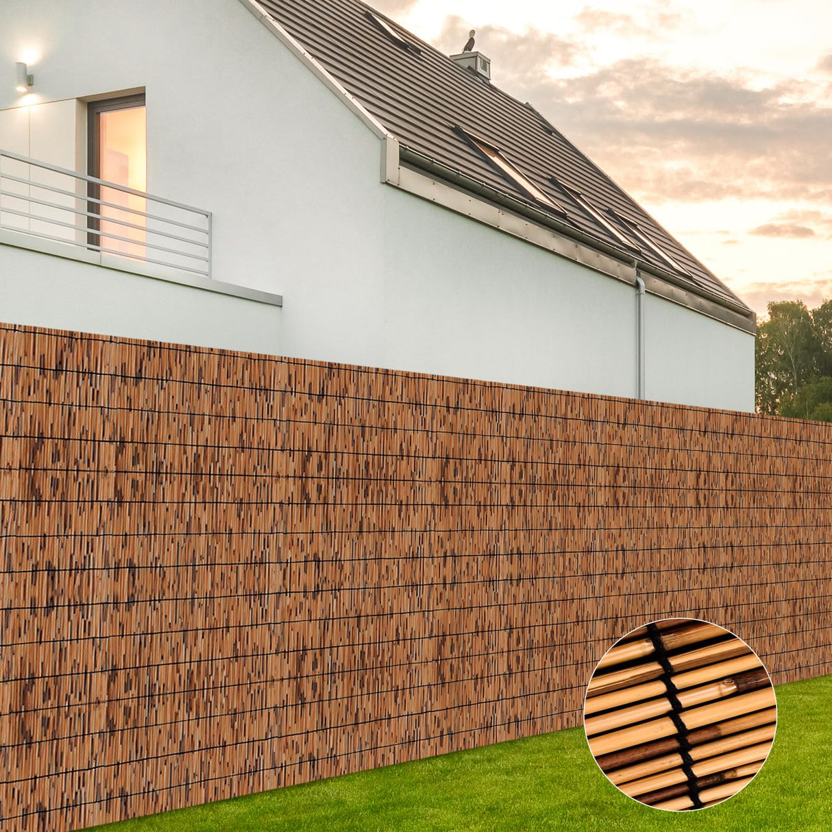 KOIUEYW Natural Reed Fencing Rolls, Decorative Bamboo Fencing 4ft High Roll Reed Screen Curtain, Natural Reed Bamboo Fencing for Outdoor Balcony Patio Garden Backyard (Light Russet) KOIUEYW