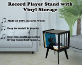 AF28 Record Player Stand Stores up to 100 LP Albums. Vinyl Record Display Holder for Living Room Bedroom, Turntable Stand, Record Player Table, End Table Made of 100% Natural Solid Wood (Black) AF28