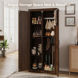 Befrases 72" H Farmhouse Storage Cabinet with Adjustable Shelves, Large Pantry Organize with 2 Barn Doors, Tall Freestanding Cabinet for Kitchen, Bathroom/Garage/Basement/Living/Utility Room, Brown Befrases