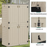 YITAHOME 60 cuft Vertical Outdoor Storage Shed w/o Shelf, Large Waterproof Storage Cabinet for Garden Shed, Tall Outdoor Storage Shed for Garage, Pool Storage, Resin, Lockable, Khaki & Brown YITAHOME