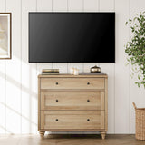 WAMPAT Dresser for Bedroom with 3 Drawers, Oak Kids Dressers with Wide Chest of Drawers, Mid Century Modern Wooden Closet Storage Organizer, Small Dressers for Nursery, Hallway, Living Room WAMPAT