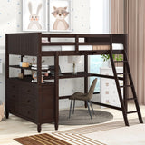 Harper & Bright Designs Full Size Loft Bed with Desk and Storage, Solid Wood Loft Bed Frame with Drawers and Shelves, for Kids Teens Adults -Espresso Harper & Bright Designs