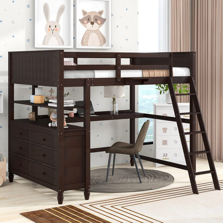 Harper & Bright Designs Full Size Loft Bed with Desk and Storage, Solid Wood Loft Bed Frame with Drawers and Shelves, for Kids Teens Adults -Espresso Harper & Bright Designs