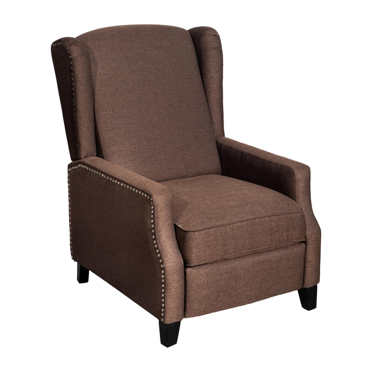 Flash Furniture Prescott Slim Wingback Recliner Chair - Traditional Push Back Recliner - Brown Polyester Fabric with Accent Nail Trim - Pocket Spring Seat Flash Furniture
