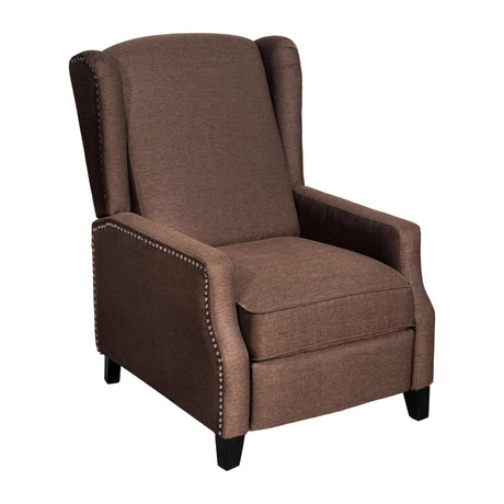 Flash Furniture Prescott Slim Wingback Recliner Chair - Traditional Push Back Recliner - Brown Polyester Fabric with Accent Nail Trim - Pocket Spring Seat Flash Furniture