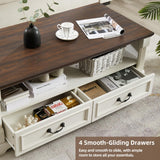 Minifeel 48'' Wood Coffee Table for Living Room, Farmhouse Coffee Table with Storage, Rustic Center Table for Living Room with 4 Drawers, Farmhouse & Industrial Cocktail Table for Home Minifeel