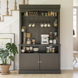 CABIHOME Farmhouse Coffee Bar Cabinet with Storage LED Buffet Cabinet 72" Coffee Hutch Cabinet Large Kitchen Sideboard with Wine Rack/Glass Shelf for Kitchen, Dining Room, Living Room (Black) CABIHOME