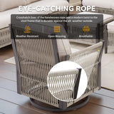 5 Pieces Patio Furniture Sets, Outdoor Modular Sectional with Sofa, 2 Swivel Glider Chairs & 2 Ottomans, All-Weather Rattan Conversation Seating Group for Backyard, Deck, Porch, Beige PPorfamilia