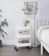 SunnyPoint 3-Tier Delicate Compact Rolling Metal Storage Organizer - Mobile Utility Cart Kitchen/Under Desk Cart with Caster Wheels (WHT, Compact (15.5" X 26.8" X 10.27")) SunnyPoint