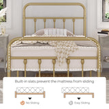 Yaheetech 2Pcs Twin Size Metal Platform Bed Frame with Victorian Style Iron-Art Headboard/Footboard/Under Bed Storage/No Box Spring Needed Antique Gold Yaheetech