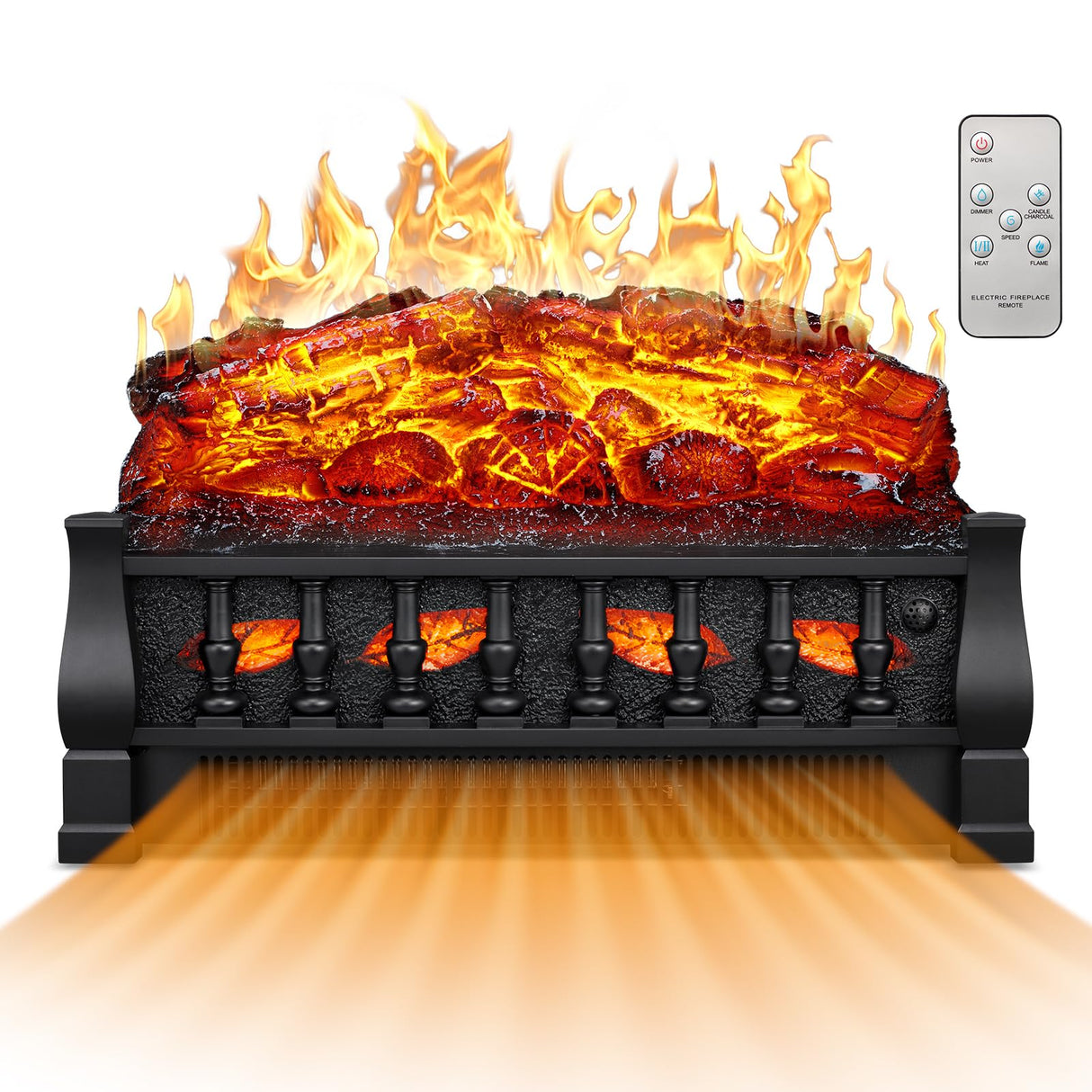 21 Inches Electric Fireplace Insert Log Heater Set, Freestanding Heater with Adjustable Flame Brightness and Flicker Speed, 750w/1500w Heating, Overheat Protection, Remote Control Electactic