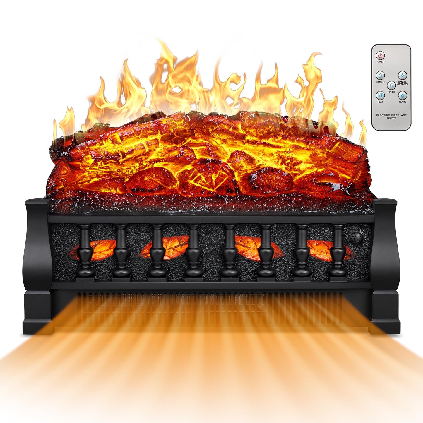 21 Inches Electric Fireplace Insert Log Heater Set, Freestanding Heater with Adjustable Flame Brightness and Flicker Speed, 750w/1500w Heating, Overheat Protection, Remote Control