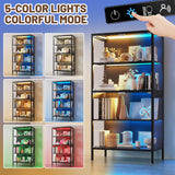 XCXVVB Display Cabinet,Display Case with Glass Doors,4-Tier Curio Cabinet with 5 Color LED Hights,Heavy Duty Free-Standing Bookcase for Exhibition Hall,Living Room XCXVVB