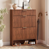 Evermagin 31.5''W Walnut Shoe Cabinet Storage with Drawer for Entryway, Fluted Slim Shoe Dresser with 2 Flip Drawers, Narrow Shoe Rack Cabinet, Hidden Shoe Organizer Cabinet for Entrance, Hallway Evermagin