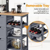 Yaheetech Kitchen Island Cart on Wheels with Storage, Rolling Bar Cart with Solid Wood Top and 3 Drawers, 3 Removable Shelves, Serving Utility Carts for Dining Room/Small Kitchen, Dark Gray Yaheetech