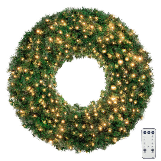 Large Outdoor Christmas Wreath, DECSPAS 5FT 60 inch Wreaths with 270 Color Lights, Pre-lit Plug-in Xmas Wreath, Christmas Decorations with 9 Modes Lights Remote Adapter for Home