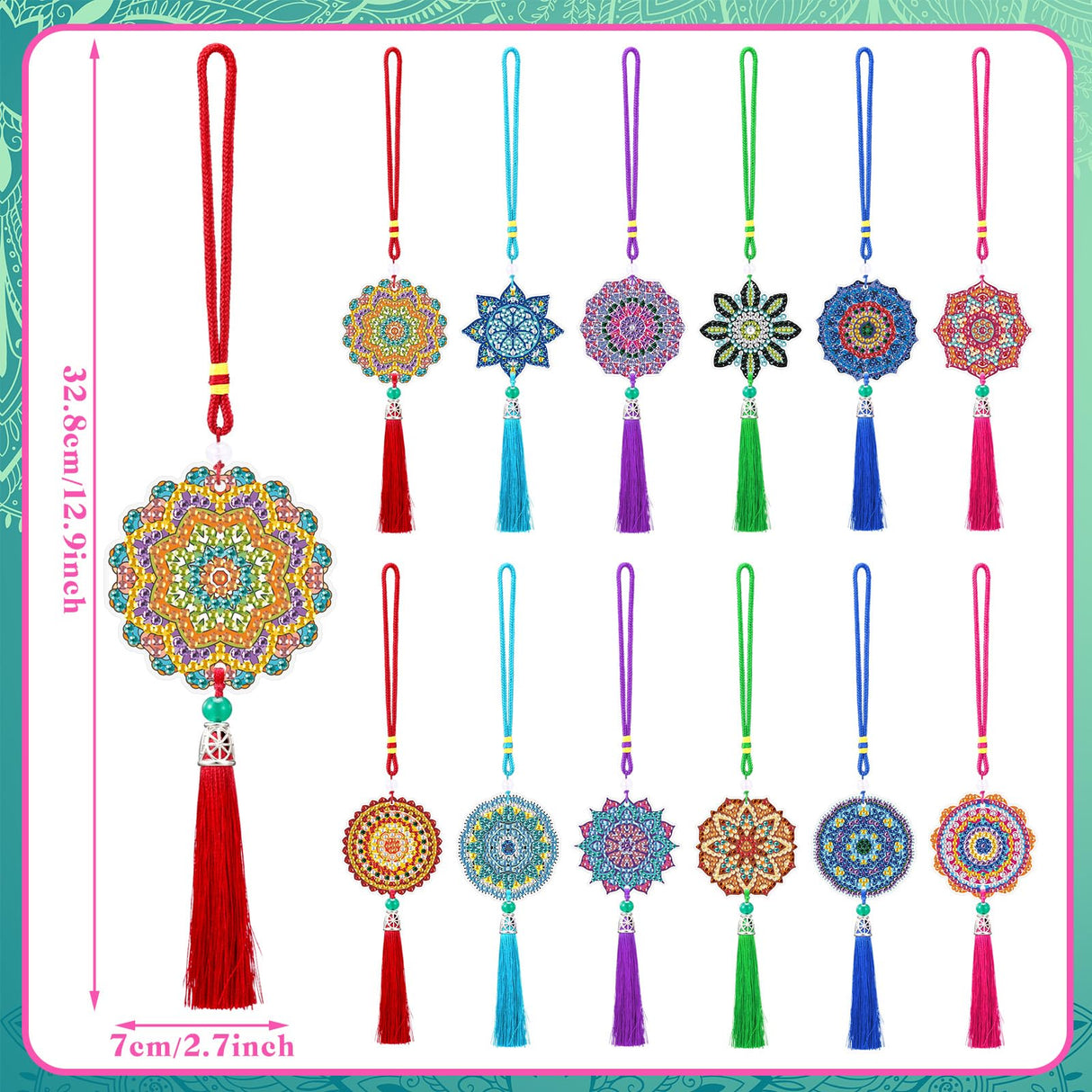 JenPen 12 Pcs Diamond Painting Car Ornaments Diamond Art Ornament for Car Double Sided Painting Hanging Ornament Crystal Gem Garden Decoration Paint DIY Kit(Mandala) JenPen