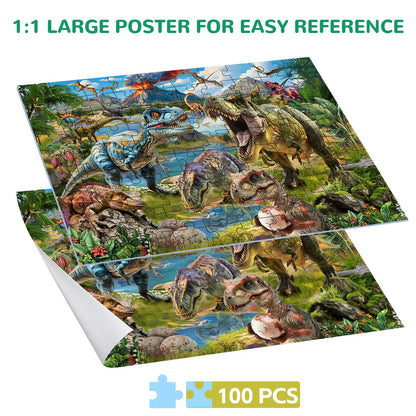 JOYZEXY Puzzles for Kids Ages 4-6-8-10, Dinosaur World Puzzle 100 Pieces Jurassic Landscape Jigsaw Puzzles Educational Toys Gifts for Boys Girls