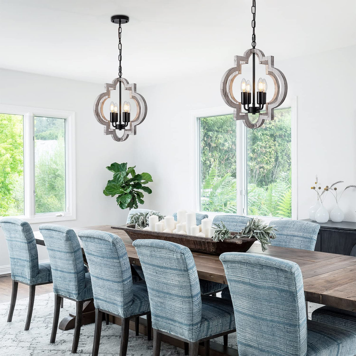 lighceac 4-Light 15" Farmhouse Orb Chandelier Rustic Handmade Distressed White Wood Hanging Ceiling Pendant Light Fixture Wood Lantern Chandeliers for Dining Room Kitchen Bedroom Foyer Hallway lighceac