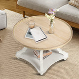 Wnutrees Farmhouse Round Coffee Table, Rustic Circle Coffee Table with Wood Tray Top for Living Room, Boho Coffee Table with Storage Shelf, Handcrafted Finish, White Wnutrees