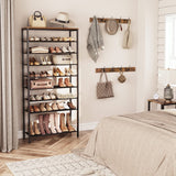 MAHANCRIS 10-Tier Shoe Rack, Shoe Organizer for Entryway, Large Capacity Shoe Shelf, for 36-40 Pairs of Shoes, Stable Sturdy, Shoe Storage with 9 Metal Mesh Shelves, Rustic Brown SRHR1101Z MAHANCRIS