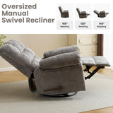 Oversized Swivel Rocker Recliner with Massage and Heat, 26" Extra Wide Manual Recliner for Adults & Big Man, Overstuffed Rocking Chair with High Back for Living Room, Grey Chenille RUTOX