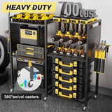 Goyappin 6-Tier Large Power Tool Organizer Cart with Charging Station, Heavy-Duty Garage Rolling Tool Cart with 6 Wheels, 8 Hooks & Adjustable Shelves, Holds 700LBS+ Goyappin