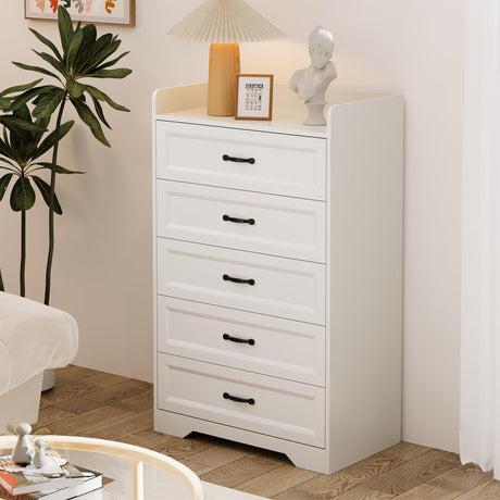 Gizoon 5 Drawers Dresser, 44.3" H Dresser for Bedroom, Chest of Drawers with Large Storage Capacity, Modern 5 Drawer Chest with Smooth Rail, Handles, Anti-tilt Device, for Hallway, Living Room, White Gizoon