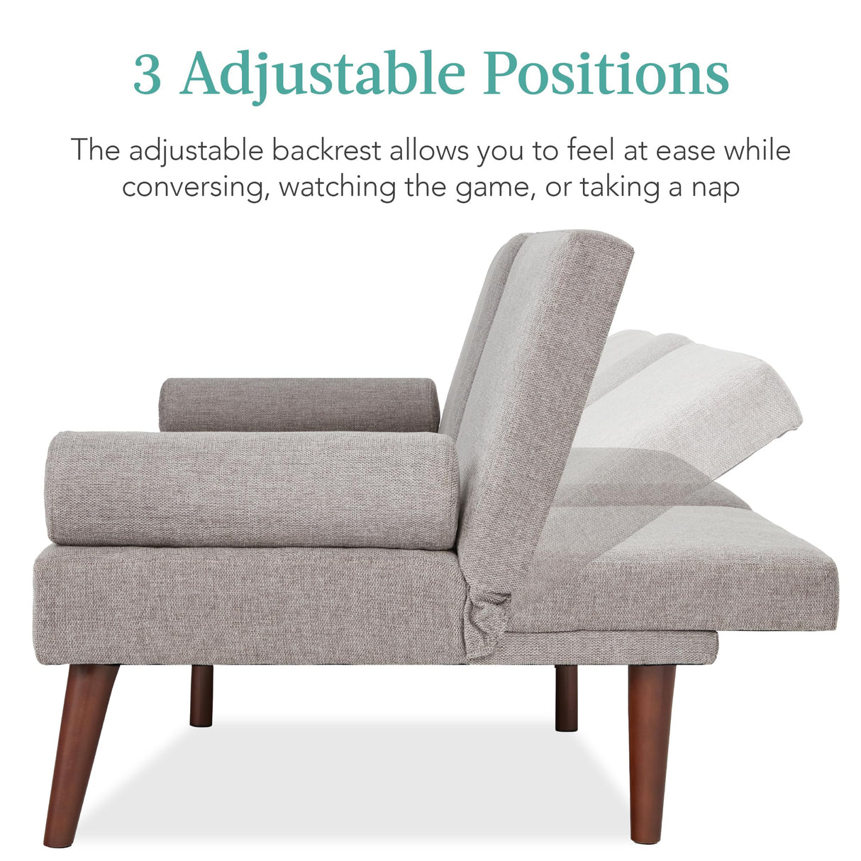 Best Choice Products Mid-Century Modern Upholstered Futon, Convertible Folding Sofa Bed, Small Couch w/Rounded Armrests, 2 Cupholders - Gray Best Choice Products