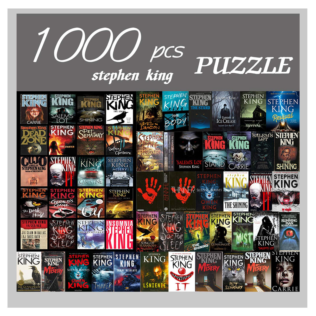 Stephen King Horror Novels 1000 Pieces Large Jigsaw Puzzles for Adults and Teens Ages 12 and Up Intellectual Puzzles Personalized Gift Ideal for DIY,Relaxation,Hobby,Entertainment 19.7x27.6 Inches BAIMAN