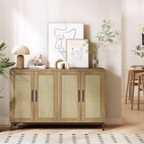 Sideboard Buffet Cabinet with Storage, Rattan Kitchen Storage Cabinet with Doors and Adjustable Shelves, Coffee Bar Cabinet, Entryway Cabinet, Rattan Sideboard Console Table for Dining Room, Natural Jheumaj