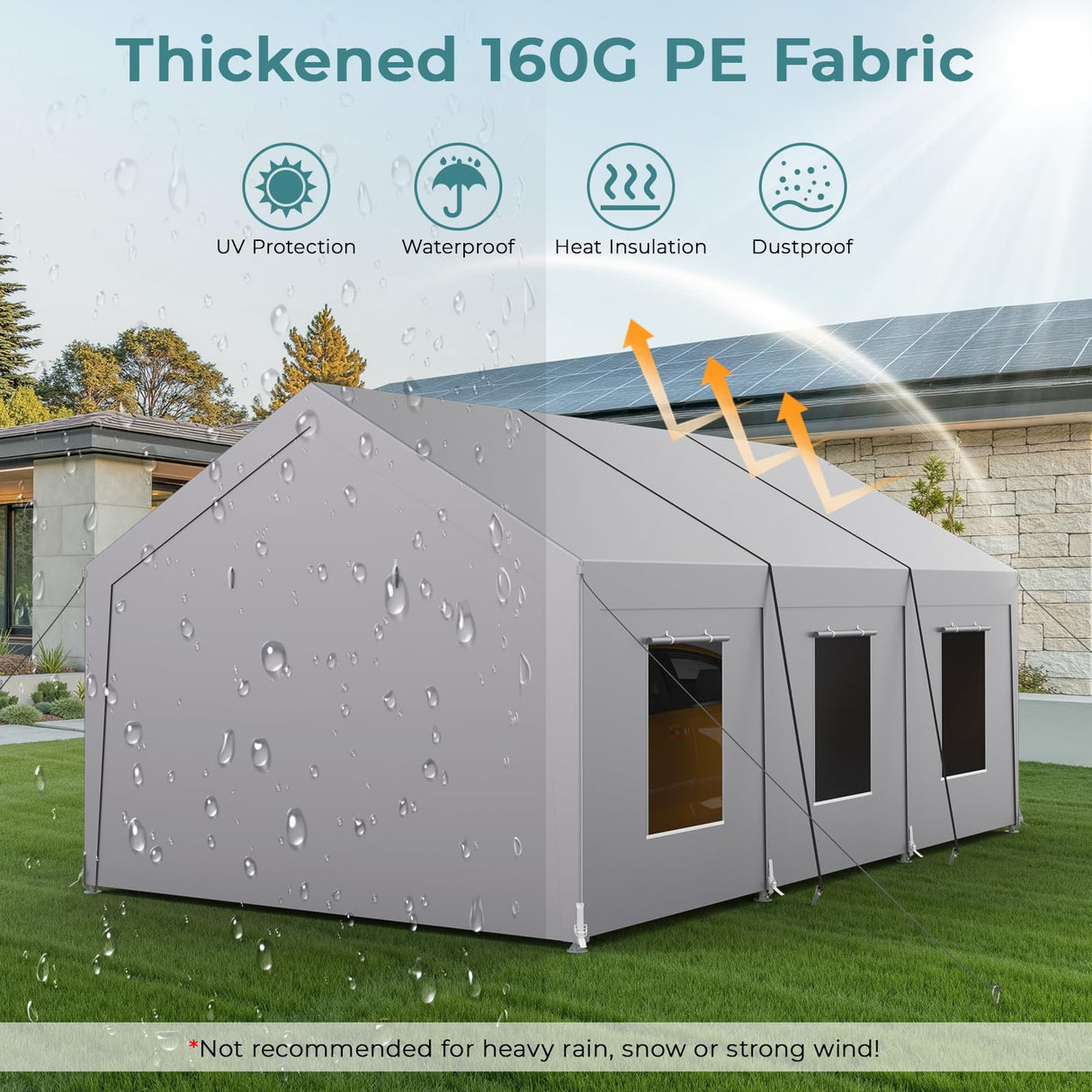 Carport 10x20 ft Heavy Duty, Car Port with Reinforced Steel Frame and 6 Roll-up Windows, Portable Garage with Sturdy Ground Nails, Waterproof All-Season Car Canopy for Boat, Truck, Grey LuxaDomus