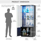 Lvifur 71” Glass Display Cabinet with Lights, Modern Curio Cabinet Display Cases for Collectibles, Locking Cabinet with Shelves & Drawers, Tall Bookcase with Human Body Sensor for Living Room (Black) Lvifur