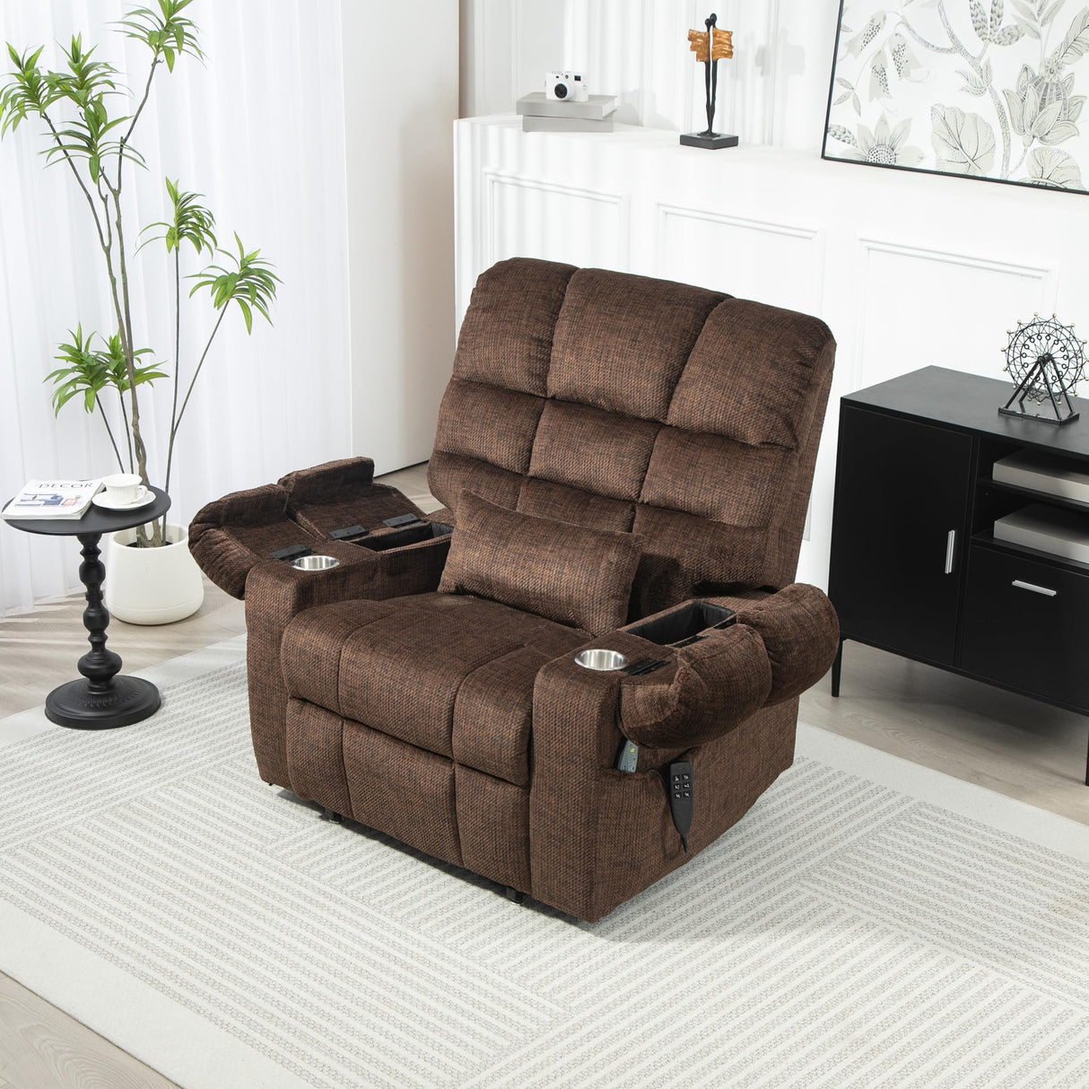 REHOUSING Oversized Power Lift Recliner Big Man 400lbs, Extra Wide Recliner Chair with Lifts Vertically for Elderly, Features Cup Holder, Heat and Massage, Zero Gravity Lay Flat for Adults (Brown) REHOUSING