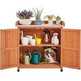 Topeakmart Potting Bench Table - Wooden Storage Cabinet with Removable Shelf & Flexible Space & Metal-plated Tabletop for Outdoor Garden Patio,Brown Topeakmart