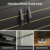 Bestier 20-29 Gallon Fish Tank Stand with Power Outlets, Metal Long Aquarium Stand with Storage Cabinet, 31x15 Reptile Terrarium Stand with Horizontal Gold Line, Stainless Hooks, 350 Lbs(Black) Bestier