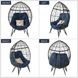 HLNPTN Patio Egg Chair Wicker Outdoor Egg Basket Chairs, Oversized Outdoor Furniture PE Rattan Patio Lounge Chair 440lb Capacity Sofa Seat with Stand & Gray Cushions for Indoor, Living Room, Backyard HLNPTN