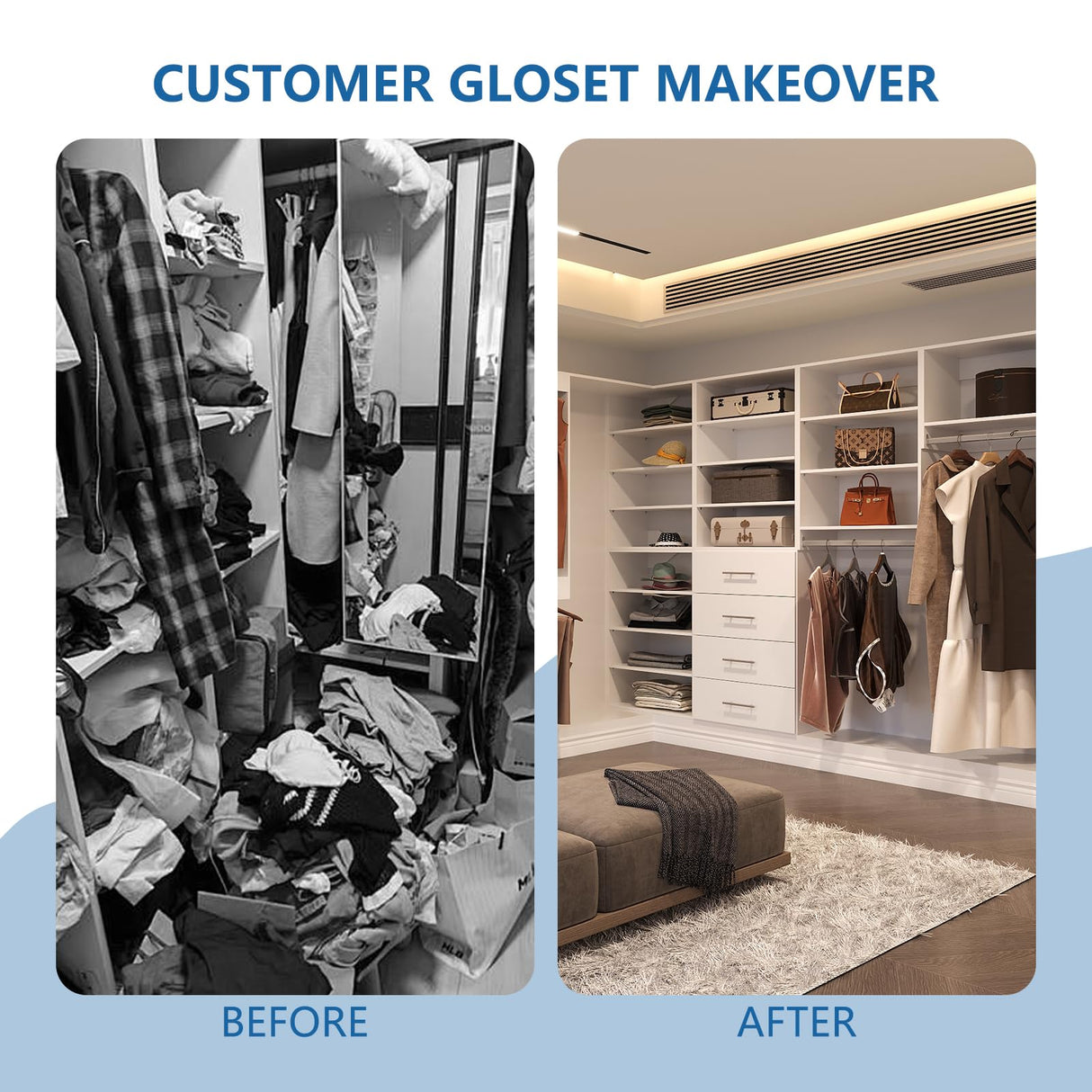 MODCART Modular Closet System, 78" Wide Closet Organizer System with Hanging and Drawers, Wood Tower Closet Storage for Walk In Closets, Wall Mounted Wardrobe Organizer Kit System, Bedroom, White MODCART